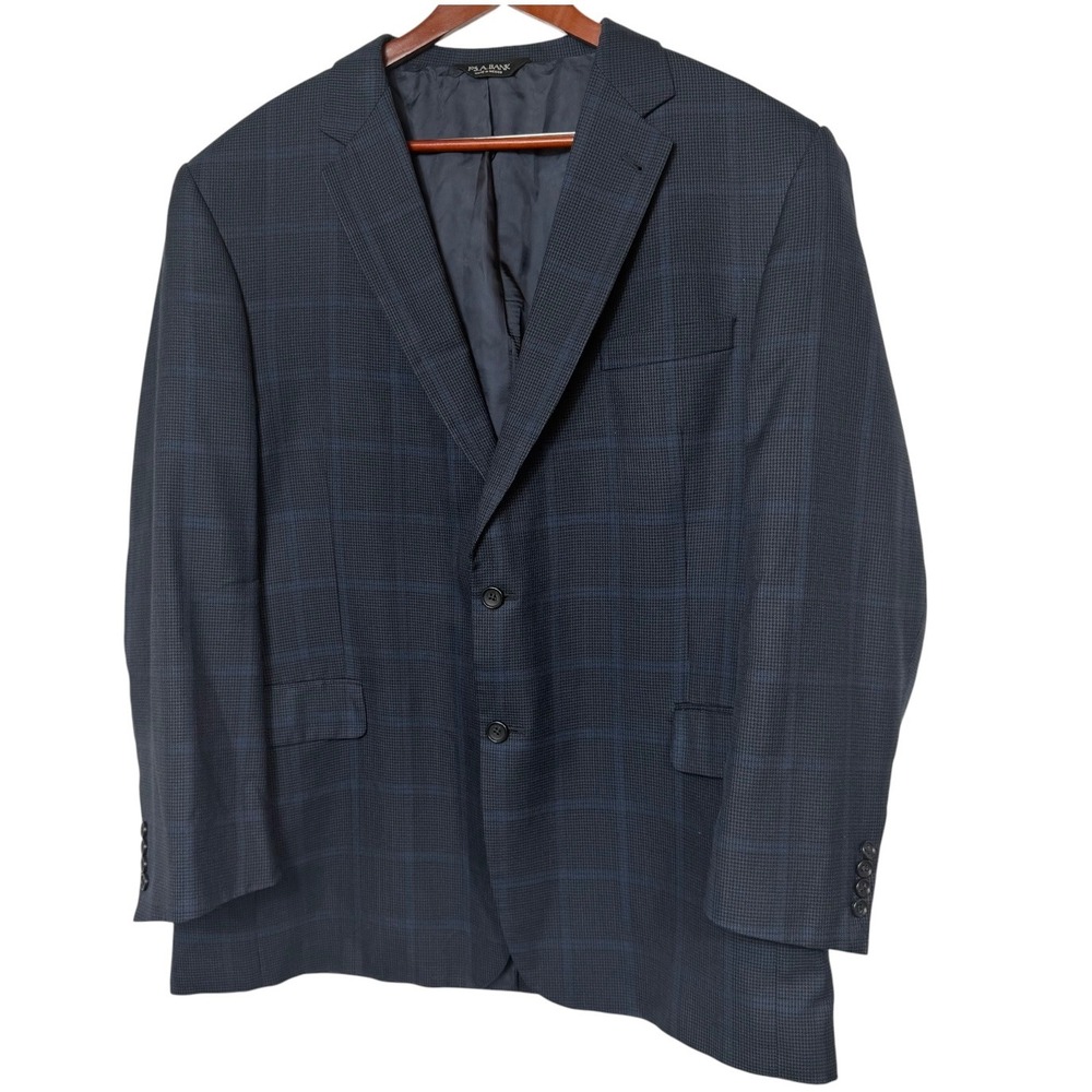 Jos A Bank Signature Collection Silk Wool Blazer Blue Plaid Sport Coat 48L